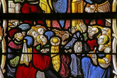 Fenster, das die Menge bei der Verhaftung des heiligen Cler darstellt von French School